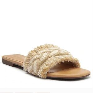 SCHUTZ Beige Braided Fringe Slide Sandals